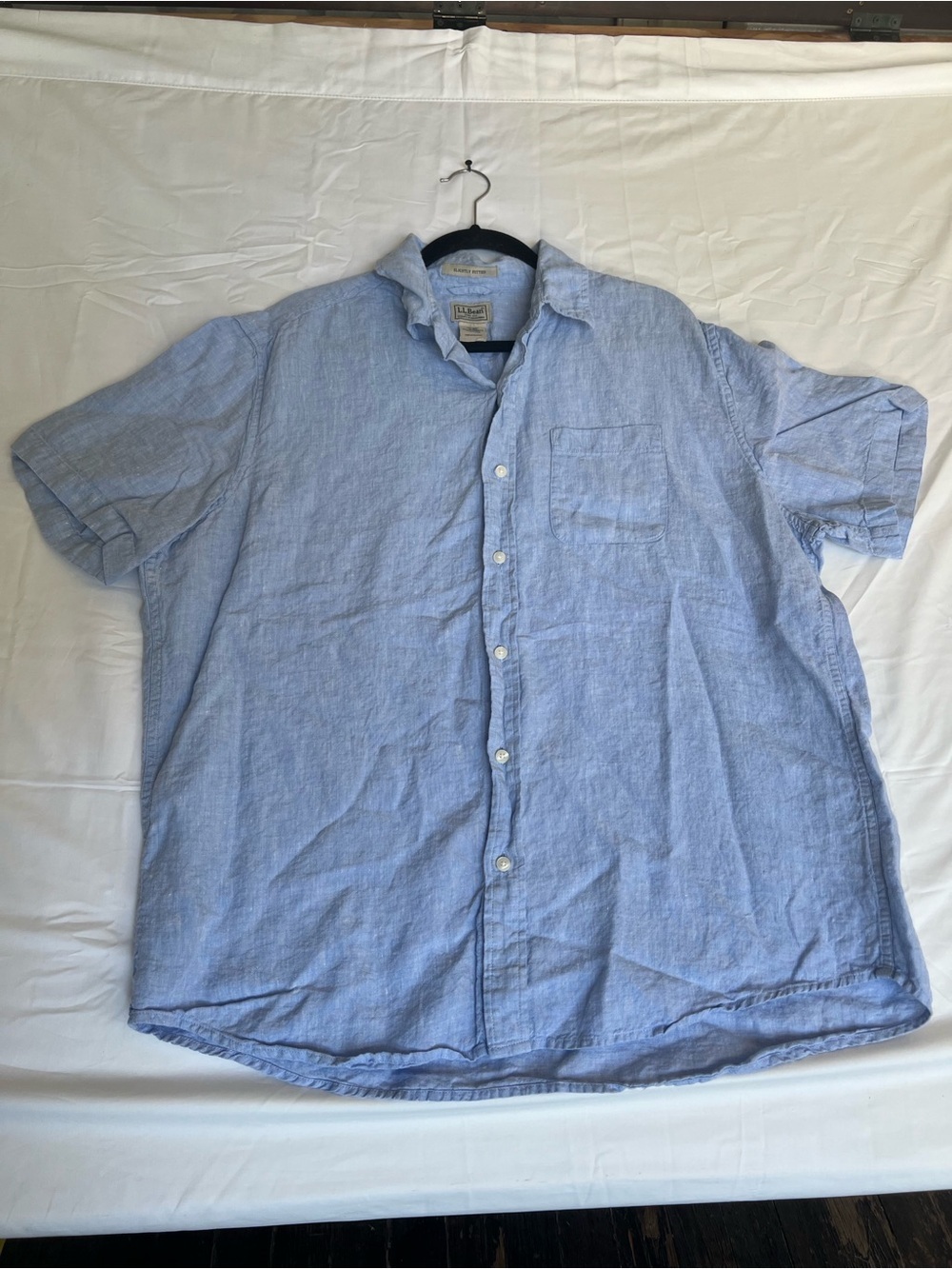 L.L. Bean Light Blue Short-Sleeve Button-Down Linen Shirt